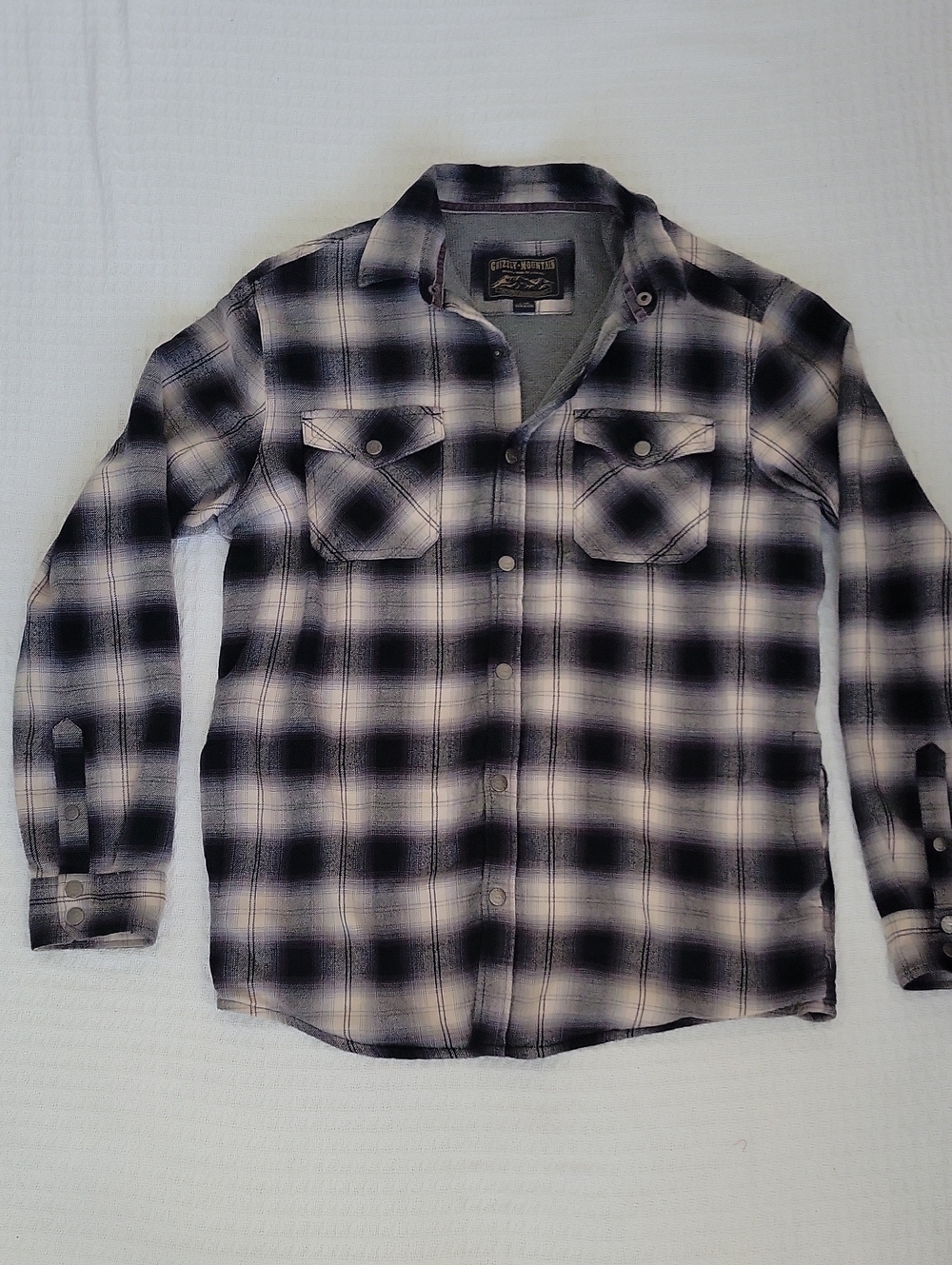 Men's Black & White Plaid Button-Down Jacket - Casual Long Sleeve